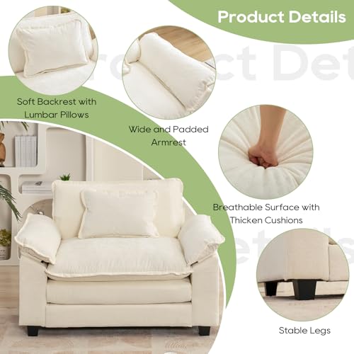53" Modular Sectional Sofa, Comfy Single Sofa Deep Cloud Couch | Couches for Living Room, Modular Couch, Deep and Wide Seat, Chenille Sofa Sleeper with Throw Pillows, Beige White - color: Beige White, size: 53 Inch