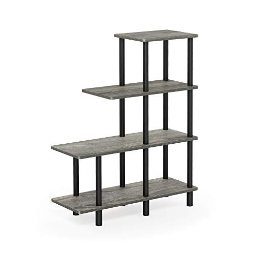 FURINNO Turn-N-Tube 4-Tier Cube Ladder Shelf, French Oak Grey/Black - color: French Oak Grey/Black, style: 4-Tiers, Cube Ladder