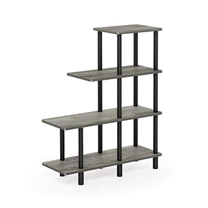 FURINNO Turn-N-Tube 4-Tier Cube Ladder Shelf, French Oak Grey/Black - color: French Oak Grey/Black, style: 4-Tiers, Cube Ladder