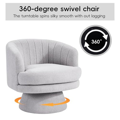 Swivel Accent Chair with Armrest, Modern 360 Degree Swivel Barrel Chair with Curve Back and Soft Cushion,Comfy Round Sherpa Teddy Armchair Single Sofa for Living Room,Bedroom, Light Grey - color: Light Grey