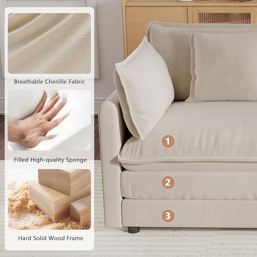 Modular Sectional Sofa, 146.5 Inch L Shaped Couch Set for Living Room, 4-Seater Comfy Cloud Couches with Movable Ottoman, DIY Combination, Chenille, Light Coffee - color: Light Coffee, size: 146.5 Inch- L