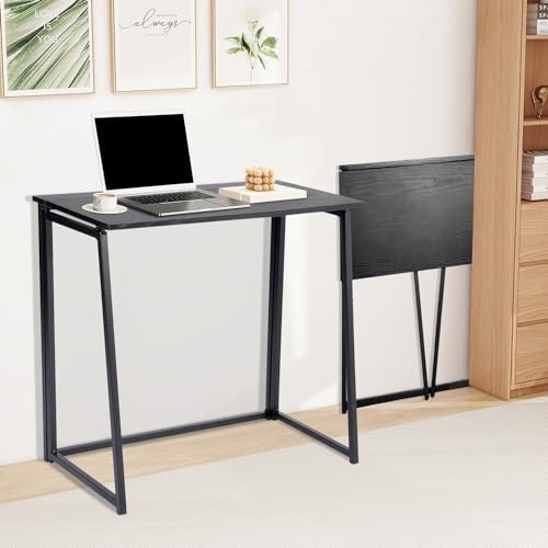 FurnitureR Folding Home Office Desk, 31.5 Inches Foldable Table, Space Saving Computer Study Desk Compact Writing Workstation for Small Space, Black