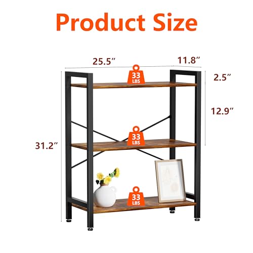 3 Tier Bookshelf,Storage Shelf with Steel Frame,Free Standing Open Book Shelves Storage Display Shelf - size: 3 Tier