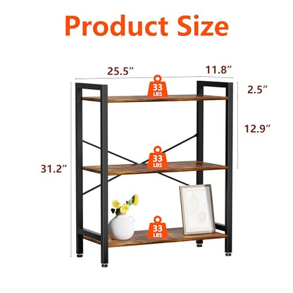 3 Tier Bookshelf,Storage Shelf with Steel Frame,Free Standing Open Book Shelves Storage Display Shelf - size: 3 Tier