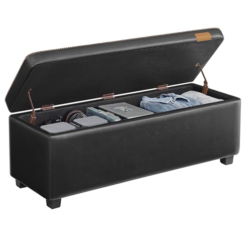 VASAGLE EKHO Collection - Storage Ottoman Bench, Entryway Bedroom Bench, 25 Gallons, Synthetic Leather with Stitching, Mid-Century Modern, Safety Hinges, Loads 660 lb, Ink Black ULOM075B01 - color: Ink Black, style: 25-Gallon Storage Bench