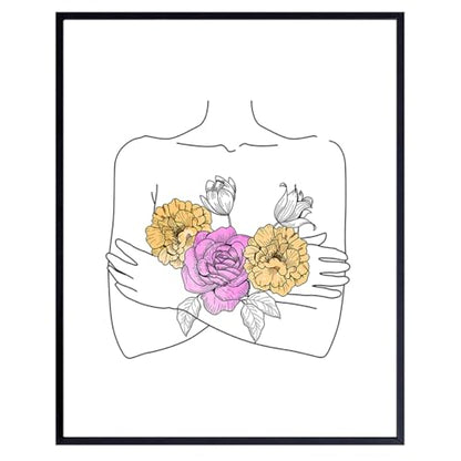 Minimalist Line Art Print - Aesthetic Silhouette Line Drawing Poster - 8x10 Abstract Contemporary Modern Wall Decor - Unique Gift for Women, Home, Bathroom, Living Room, Bedroom Decorations