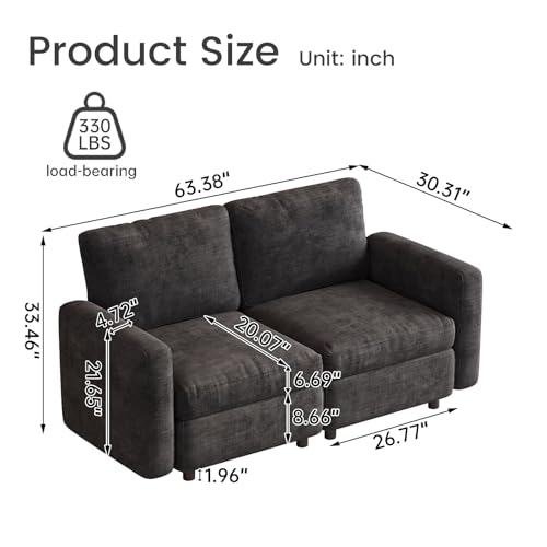 Miuuod 2-Seat Modular Sofa Couch Grey with Ergonomic Cushions, Convertible Sleeper Sectional for Living Room Bedroom Apartment, Cloud Futon Lounge Furniture Set for Small Spaces Compact Loveseat - color: Grey, style: 2 Seats（2 Seats only）