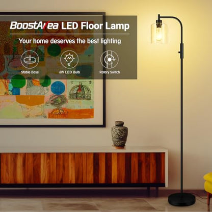 Dimmable Standing Lamp with Seeded Glass Lampshade, 6W LED Bulb Included, Modern Industrial Lamp for Living Room, Bedroom, Office - color: Seeded Glass