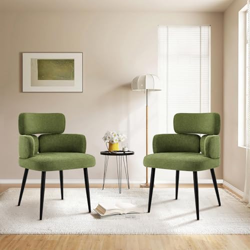 Accent Dining Chair with Arms,Set of 4 Modern Upholstered Desk Chair with Soft Fabric Black Metal Legs, Comfy Spacious Seat & Back for Dining Room/Living Room/Bedroom, Green - color: Green, size: Set of 4