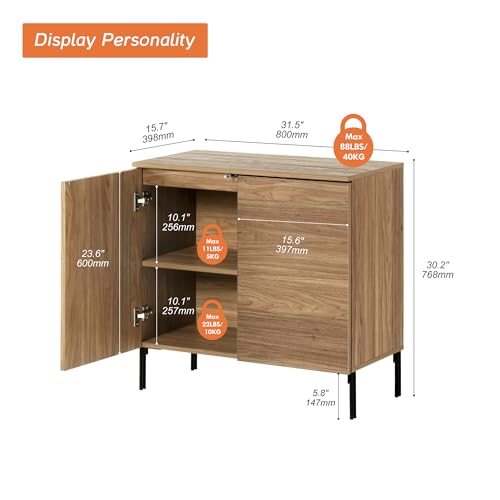 WAMPAT 31.5" W Fluted TV Stand TVs up to 35", Modern TV Entertainment Center with Storage and Adjustable Shelves, Wood Media TV Consoles Table with Storage for Living Room, Walnut - color: Walnut, size: 31.5" W
