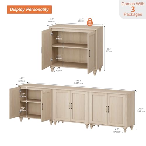 WAMPAT TV Stand for 100 inch TV with 6 Wood Doors, Beige | Farmhouse Wood Universal TV Stands with Storage Cabinets, Morden Entertainment Center TV Console Table - color: Beige-b, size: 3