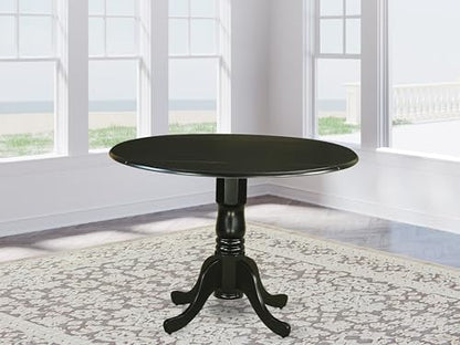 East West Furniture DLT-BLK-T Dining Room Table - a Round Top with 2 Drops Leaf and Pedestal Leg, 42x29.5 Inch, Black Finish - color: 1dlt-blk-tp