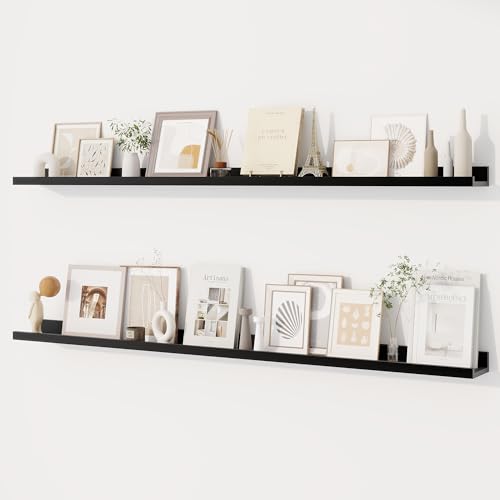 Dreamland Picture Ledge Shelf for Wall, Floating Shelves Set of 2,55 inch Long Floating Shelves with Lip for Living Room,Bedroom,Bathroom,Kitchen,Black - color: Black, size: 55inch