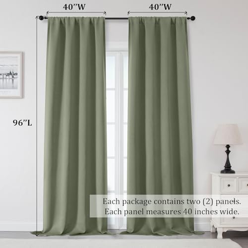 Sally Sage Green Blackout Curtains 96 Inches Long 2 Panels Set for Bedroom Living Room, Solid Room Darkening Thermal Insulated Energy Saving Window Treatments Drapes, W40 x L96 Inch, Sage Green - color: Sage Green, size: 40"W x 96"L (Pack of 2)