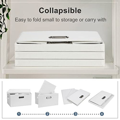 Graciadeco Medium 15" 21 Quart Collapsible Stackable Storage Bins with Lids, 1 Pack White Foldable Fabric Closet Storage Boxes with Lids, 4 Handles Heavy-duty Linen Cube Baskets for Bedroom | 21 Quart 1 Pack White Collapsible Stackable Linen Fabric 4 Hand