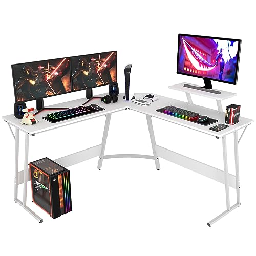 PayLessHere L Shaped Desk Corner Gaming Desk Computer Desk with Large Desktop Studying and Working and Gaming for Home and Work Place,White - color: White