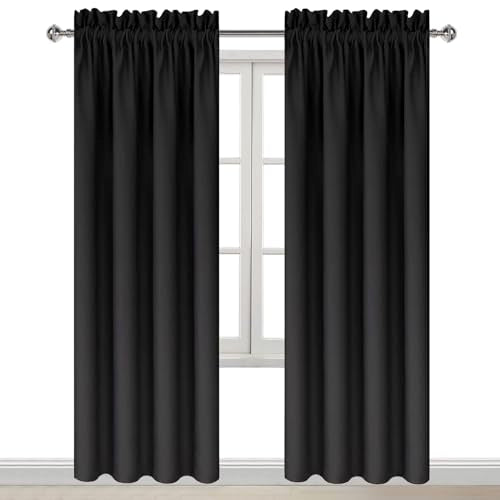 DWCN Blackout Curtains for Bedroom Living Room 42 x 84 Inch Long Black | 2 Panels Set, Room Darkening, Thermal Insulated, Light Blocking, Rod Pocket Drapes, Noise Reducing Window Treatments - color: Black, size: 42"W x 84"L (Pack of 2)