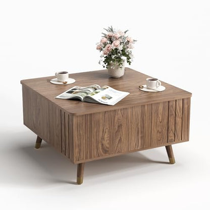 SULIVES Lift Top Coffee Table with Storage,Square Coffee Table with Lifting Top,Modern Center Table with Solid Wood Legs,Small Coffee Tables for Living Room,Walnut - color: Walnut_square