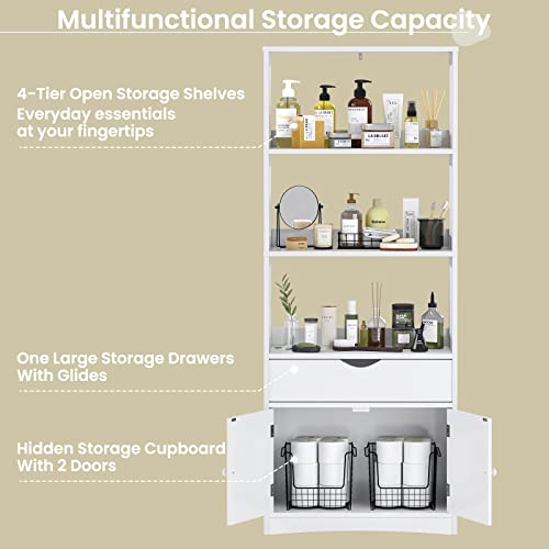 DICTAC Kitchen Pantry Storage Cabinets Freestanding Tall Bathroom Cabinet with Shelves and Drawer 64''H Sideboard Microwave Space Cupboard Organizer for Home Office,White, 23.62x13x64.06inch - size: 23.62x13x64.06inch