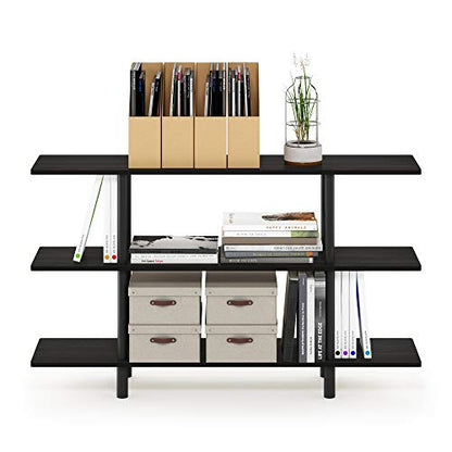 Furinno Turn-N-Tube 3-Tier Wide Display Shelf, Espresso/Black | Wide Accent Display Shelf, Open Shelves, Round Tubes, for Organization and Storage, Living Room, Garage, Home Office - color: Espresso/Black, style: 3-Tiers