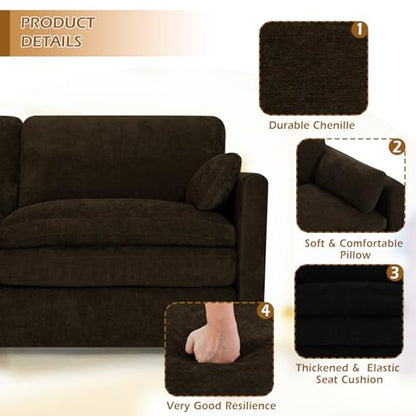 3 Pieces Chenille Sofa Set w/Two Arm Pillows, Brown | Upholstered 2 Pieces Loveseat & 3-Seater Sofa w/Soft Cushions, Modern 2-Seat & 3-Seat w/High-Density Foam for Living Room - color: Brown, size: 69" & 69" & 89" Sofa Set