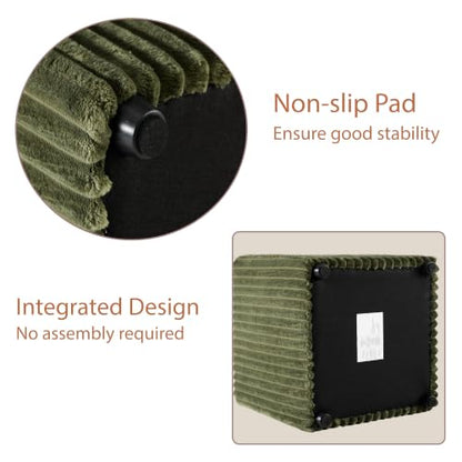 Modern Square Vanity Stool, Small Striped Pattern Ottoman, Cute Velvet Foot Stool, Tufted Fabric Footrest, Upholstered Vanity Chair, Stool for Makeup, Bedroom, Living Room (2, Square-Dark Green) - color: Square-dark Green