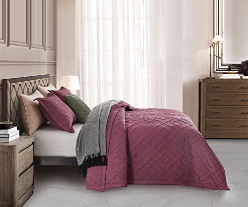CHIXIN Quilt Queen Size - Geometric Pattern Bedspread Coverlet Set - Modern & Contemporary Style Bedding Cover, Ultrasonic Quilting, Reversible, Lightweight, 4 Piece, Burgundy & Wisteria - color: 1- Wisteria, size: Full/Queen(90"x92")