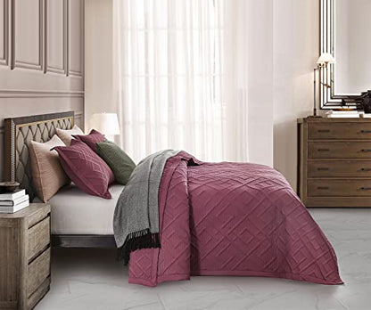 CHIXIN Quilt Queen Size - Geometric Pattern Bedspread Coverlet Set - Modern & Contemporary Style Bedding Cover, Ultrasonic Quilting, Reversible, Lightweight, 4 Piece, Burgundy & Wisteria - color: 1- Wisteria, size: Full/Queen(90"x92")