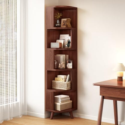 5-Tier Corner Bookshelf, Modern Corner Shelf, Freestanding Bookcase Corner Cabinet Storage Display Shelf Organizer for Living Room Home Office Bedroom Kitchen