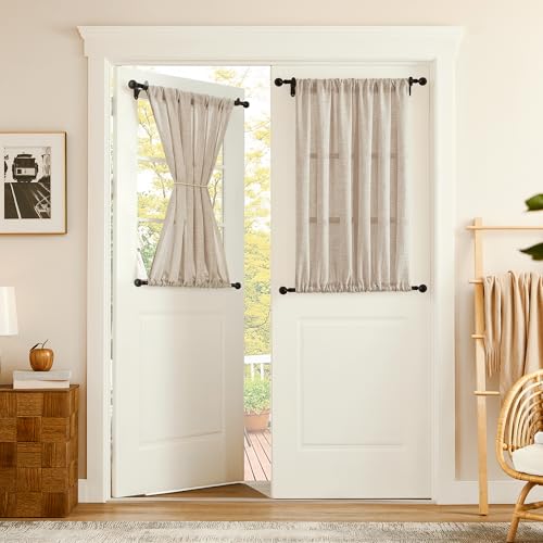 Tollpiz Linen Door Curtain Doorway Semi Sheer Curtain Closet Light Filtering Drapes Dual Rod Pocket Boho Window Curtains for Room Divider, 54 x 63 inches Long, Natural, 1 Panel - color: Natural, size: 54"W x 63"L (Pack of 1)