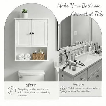 Bathroom Wall Cabinet, White 30" x 24" Wall Mounted Medicine Cabinet, Over Toilet Storage Hanging Cabinet Adjustable Shelves Cupboard with Large Space for Laundry Room, Bedroom, Kitchen, Entryway - size: 29.5"x 23.6"x 8.3"-white