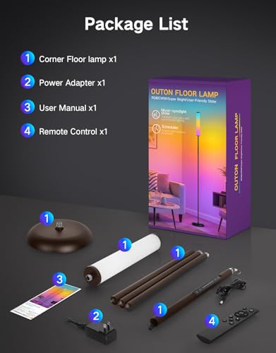 OUTON Bright Smart Floor Lamp with Remote, App & Touch Control, RGB Color Changing Standing Lamp, 2200K-6500K Dimmable, 3 Adjustable Heights, 32 Scenes for Living Room Bedroom Office,Brown - color: Brown