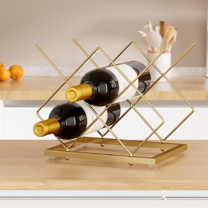 Urban Deco Gold Wine Rack Small Countertop for Cabinets – 5 Wine Holder Countertop Stylish and Compact Small Wine Racks - color: Gold, size: 5 Bottles