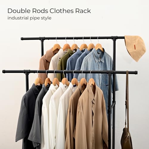 FOUCSSOMEI Heavy Duty Clothes Rack, Rolling Clothing Rack, Garment Rack with Wheels, Double Rod, Max 400Lbs, Black - size: Double Rod