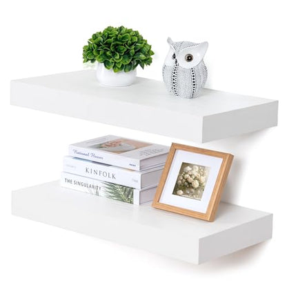 Deep Floating Shelves, 24'' x 12'' White Shelves for Wall Set of 2 | Invisible Brackets, Engineered Wood, Mounting Hardware Included, 40LBS, Bathroom, Laundry Room, Kitchen, Living Room - color: White, size: 24W x 11.6D x 2H, 2 Pack