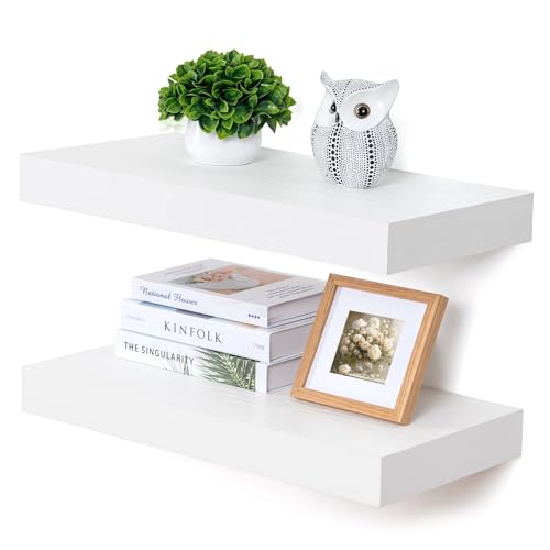 Deep Floating Shelves, 24'' x 12'' White Shelves for Wall Set of 2 | Invisible Brackets, Engineered Wood, Mounting Hardware Included, 40LBS, Bathroom, Laundry Room, Kitchen, Living Room - color: White, size: 24W x 11.6D x 2H, 2 Pack