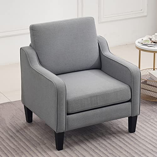VINGLI Mid Century Modern Accent Chair, Light Grey Fabric Accent Chairs for Living Room Upholstered Armchair with Scooped Arms for Bedroom, Apartment, Studio, Office, Waiting Room - color: Light Grey