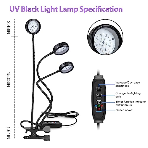 USB UV Black Light 3-Head, 15W 395nm-405nm LED UV Lamp with Clamp, Gooseneck UV Light for Resin Curing, Blacklight Posters, Fluorescent Paint, DIY Crafts - size: 3 Heads