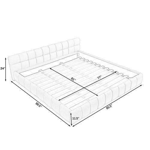 Chenille Fabric Upholstered Platform Bed Frame with Soft Headboard, Modern Low Profile Grounded Design, No Box Spring Needed, Sturdy MDF & Wood Frame, Neutral Style (Blue green, King (U.S. Standard)) - color: Blue Green, size: King (U.S. Standard)