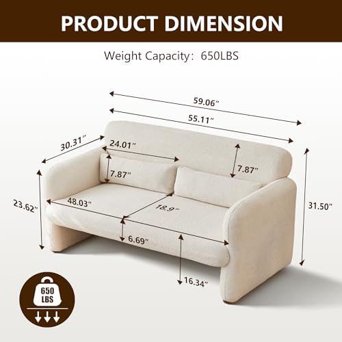 59" W Upgrade Lambswool Fabric Loveseat Sofa, Modern Love seat Couch, Upgrade Lambswool Fabric,Solid and Easy to Install, Upholstered 2-Seater Couch for Bedroom, Apartment, Living Room,Beige - color: Beige, size: 30.31"D x 59.08"W x 31.5"H