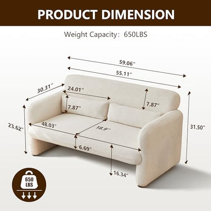 59" W Upgrade Lambswool Fabric Loveseat Sofa, Modern Love seat Couch, Upgrade Lambswool Fabric,Solid and Easy to Install, Upholstered 2-Seater Couch for Bedroom, Apartment, Living Room,Beige - color: Beige, size: 30.31"D x 59.08"W x 31.5"H