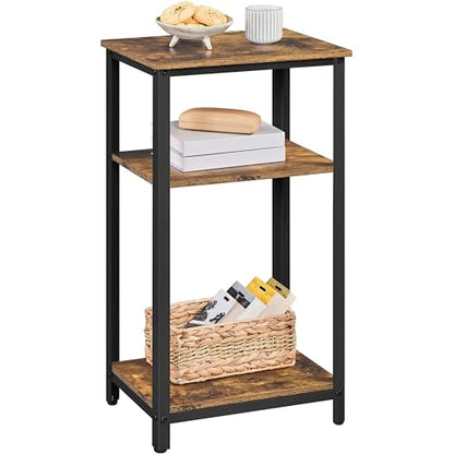Yaheetech 30 Inch Tall Side Table, 3-Tier Narrow Nightstand, Rustic Brown | 3-Tier Storage, Tall for Beds and High-Arm Living Room Sofas, Narrow Fit for Small Spaces, Metal Frame, Wood Grain Top - color: Rustic Brown