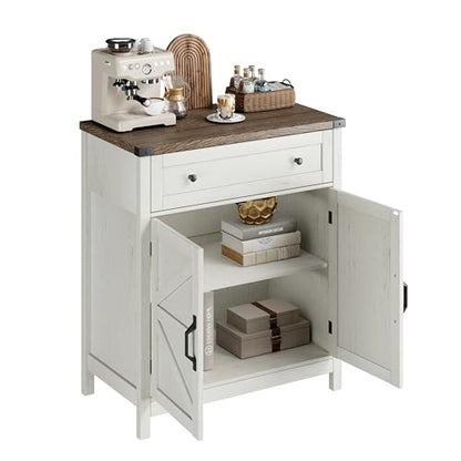 ChooChoo 30" W Coffee Bar Cabinet, Kitchen Storage Cabinet with Drawer | Small Buffet Cabinet, Farmhouse Sideboard Buffet, Adjustable Shelf, Rustic White - color: Rustic White