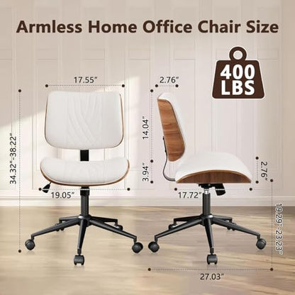CLATINA Armless Home Office Chair, Desk Chair with Wheels, Adjustable Height Reading Chair, Leather Mid Back & Swivel Computer Chair, Modern Walnut Chairs with Back for Studio Meeting Room(White) - color: White Diamond-a, size: 1 Pack