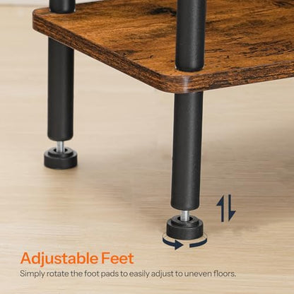 HOOBRO Narrow Side Table, 3-Tier Slim End Table No Tools Needed, Twist-On Assembly, Skinny Nightstand Sofa Storage Shelf for Living Room, Bedroom, Study, Rustic Brown and Black BF246BZ01N1 - color: Rustic Brown + Black