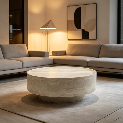 31.49‘’Round Coffee Table, Travertine Style Fiberglass Pedestal Table - color: 31.49‘’ Mars Pattern