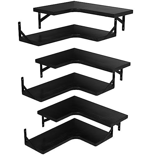 LEOPO Corner Floating Shelves Wall Mounted Set of 6, Corner Wall Shelve | Rustic Wood Storage Display for Home Decor, Bedroom, Living Room, Kitchen, Office, Bathroom, Laundry Room, Black - size: Black 6-Pack