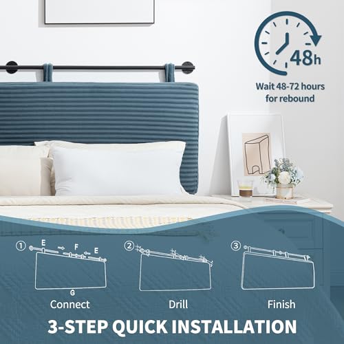 Queen Headboard Only, Wall Mounted Hanging Upholstered Bed Head Board | Modern Vertical Channel Design of Fine Flannel, Elegant Blue Fluted Headboard for Bedroom (Lake Blue, Queen Size) - color: Flannel/Lake Blue, size: Queen