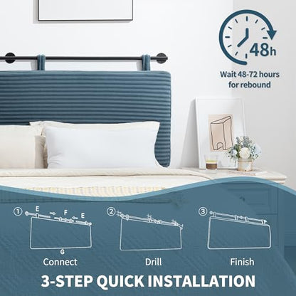 Queen Headboard Only, Wall Mounted Hanging Upholstered Bed Head Board | Modern Vertical Channel Design of Fine Flannel, Elegant Blue Fluted Headboard for Bedroom (Lake Blue, Queen Size) - color: Flannel/Lake Blue, size: Queen