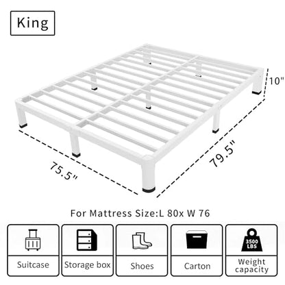 ROIL 10 Inch White King Bed Frame Low Profile with Rounded Corner | Easy Assembly, Noise Free, 3500LBS Load Capacity, 4 Mattress Baffles, Heavy Duty Steel, No Box Spring Needed, Rubber Pads - size: King, style: 10 Inch White